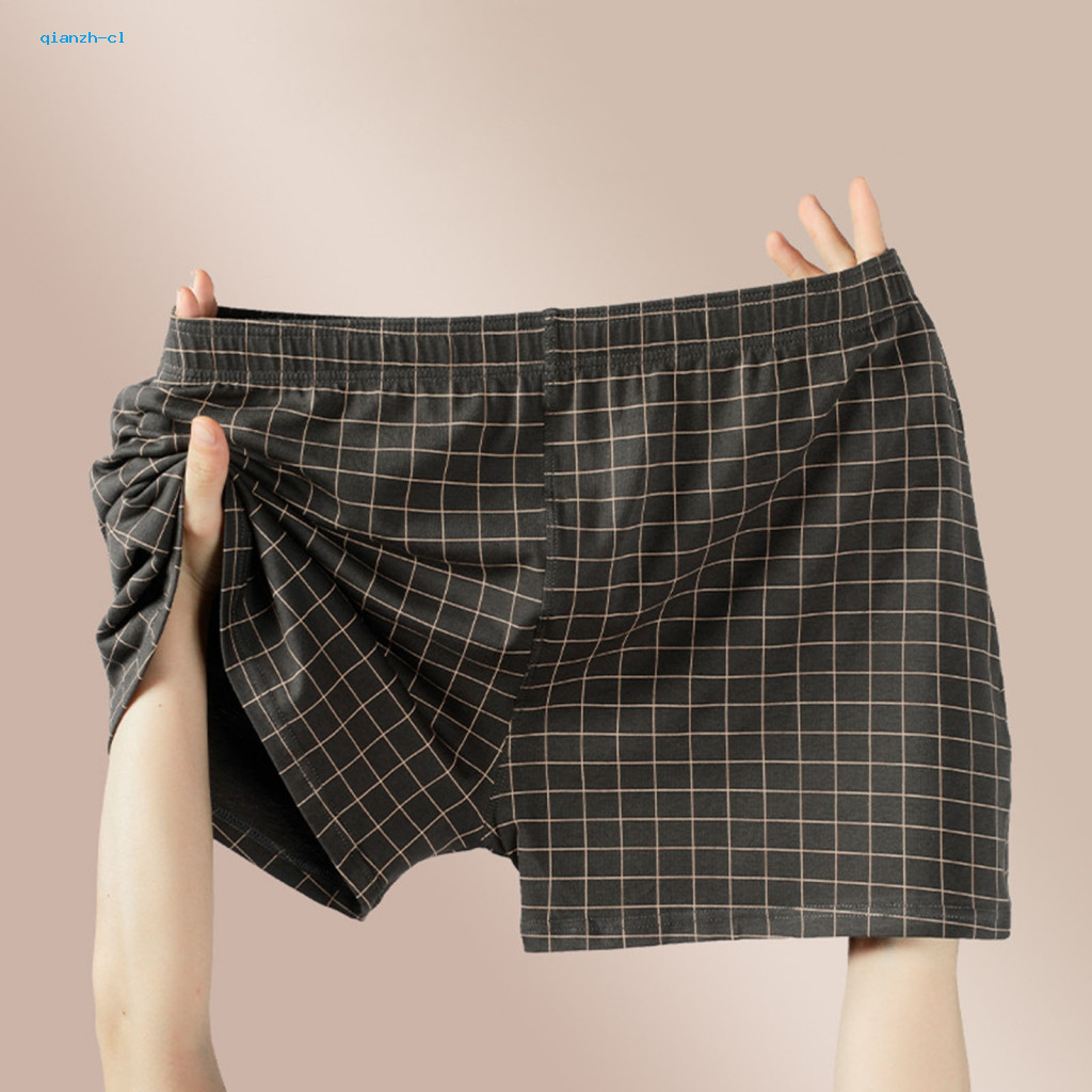 Loose Fit Panties Men Plaid Boxer Briefs Men's Print Mid-rise Elastic Waistband U-convex Design Comfortable Homewear Und