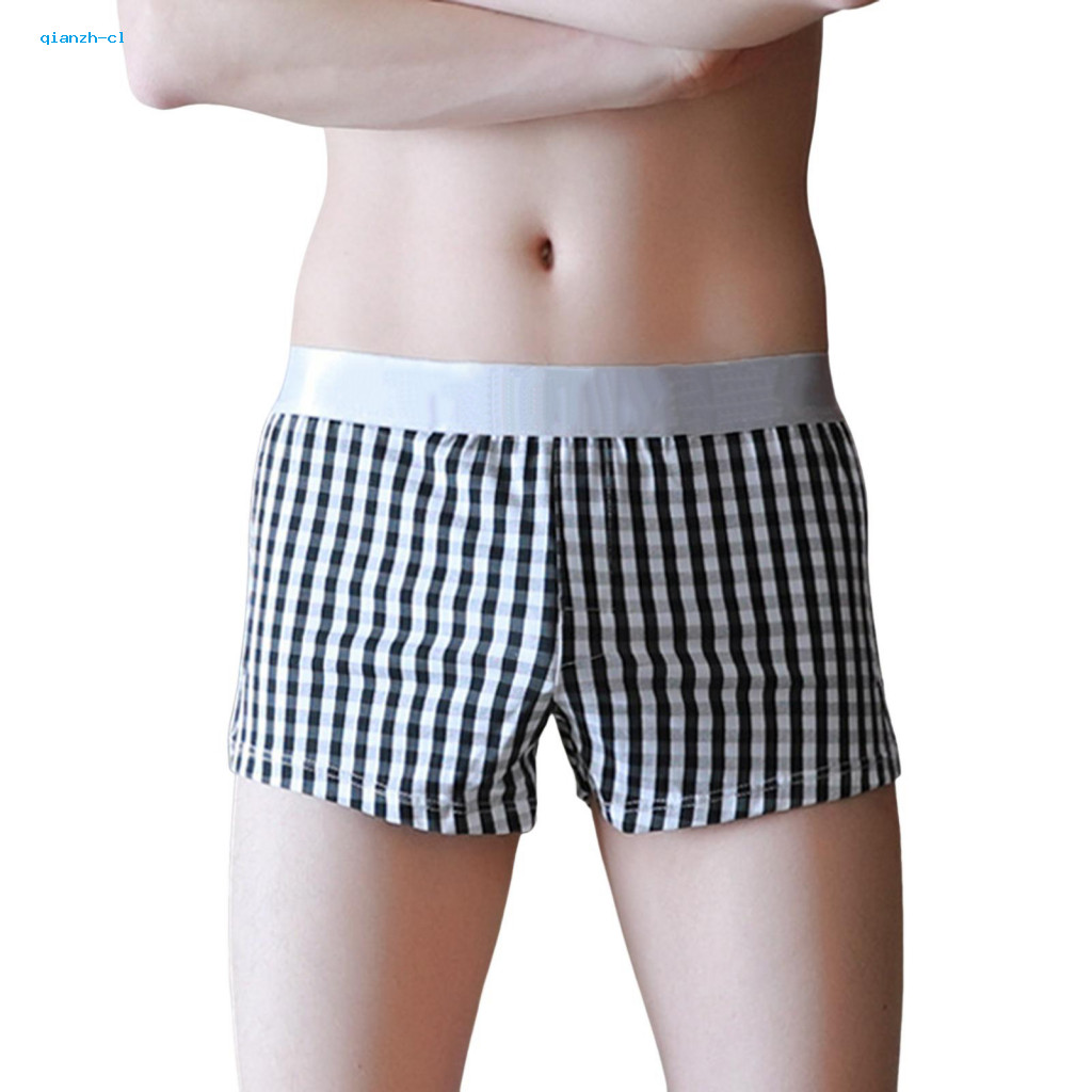 Men Underwear Letter Patchwork Panties Men's Summer Breathable Mid-rise Plaid Print Elastic Waist Loose Fit Shorts with