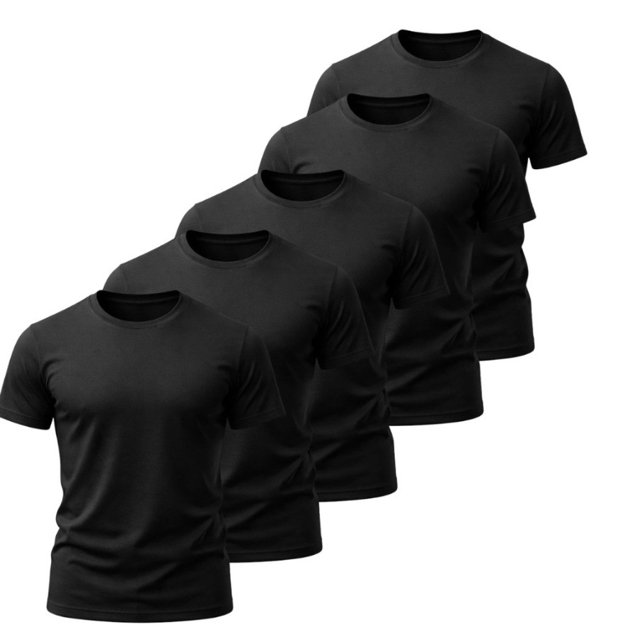 KIT 5 Camisetas Masculina Basicas Sem Estampa 100% Algodao Fio 30. Corte Regular Gola Redonda Manga Curta