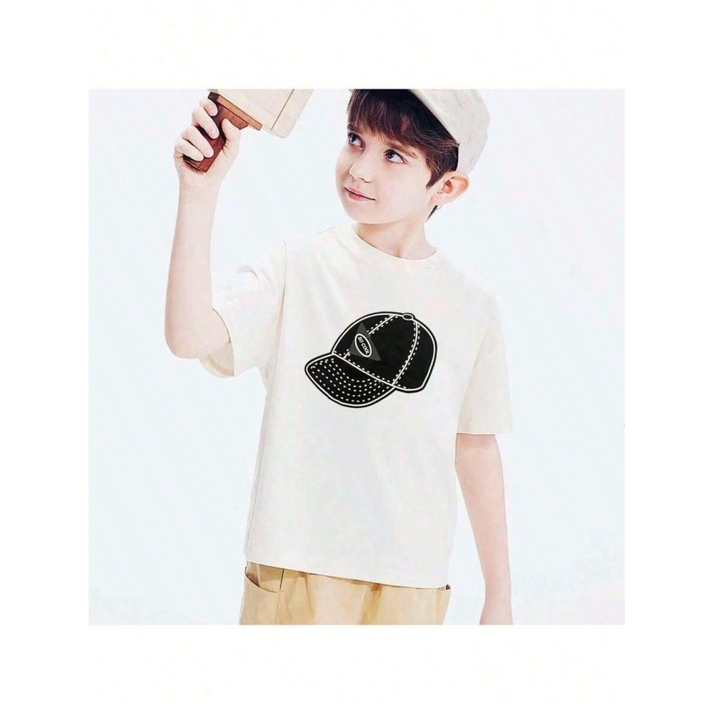 Camiseta infantil estampa bone blusa para criança Manga Curta , Ajuste Regular , Primavera/Verão,preto