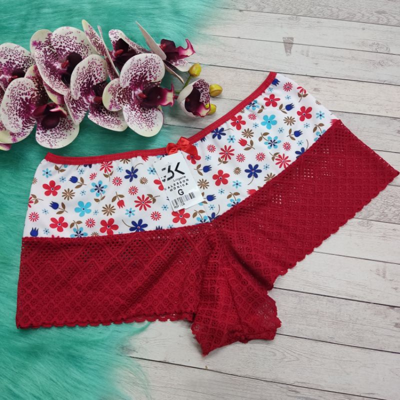 Calcinha Calesson - Shortinho Caleçon Estampado e Renda Confortável Plus Size e Regular do P Ao 54