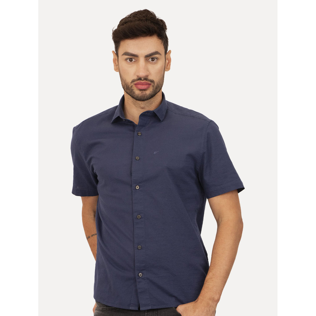Camisa Ellus Original Masculina Regular Manga Curta Linen Like Surf New Italian Marinho