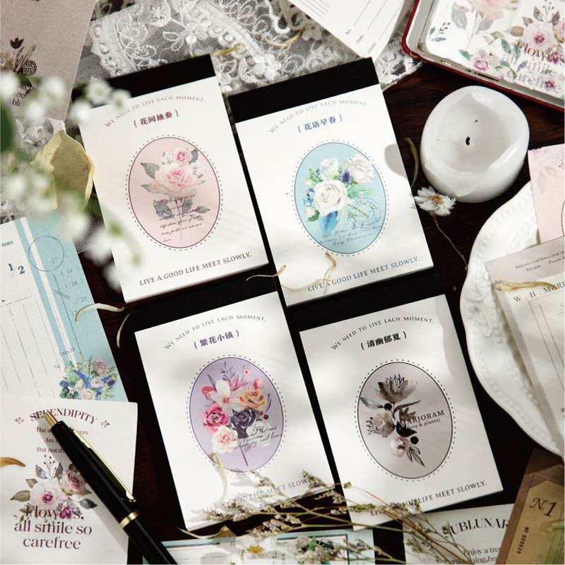 Bloco de notas crepúsculo ouvir o vento série Yuye INS flor manual Material decoração Base 40 folhas em 4 estilos