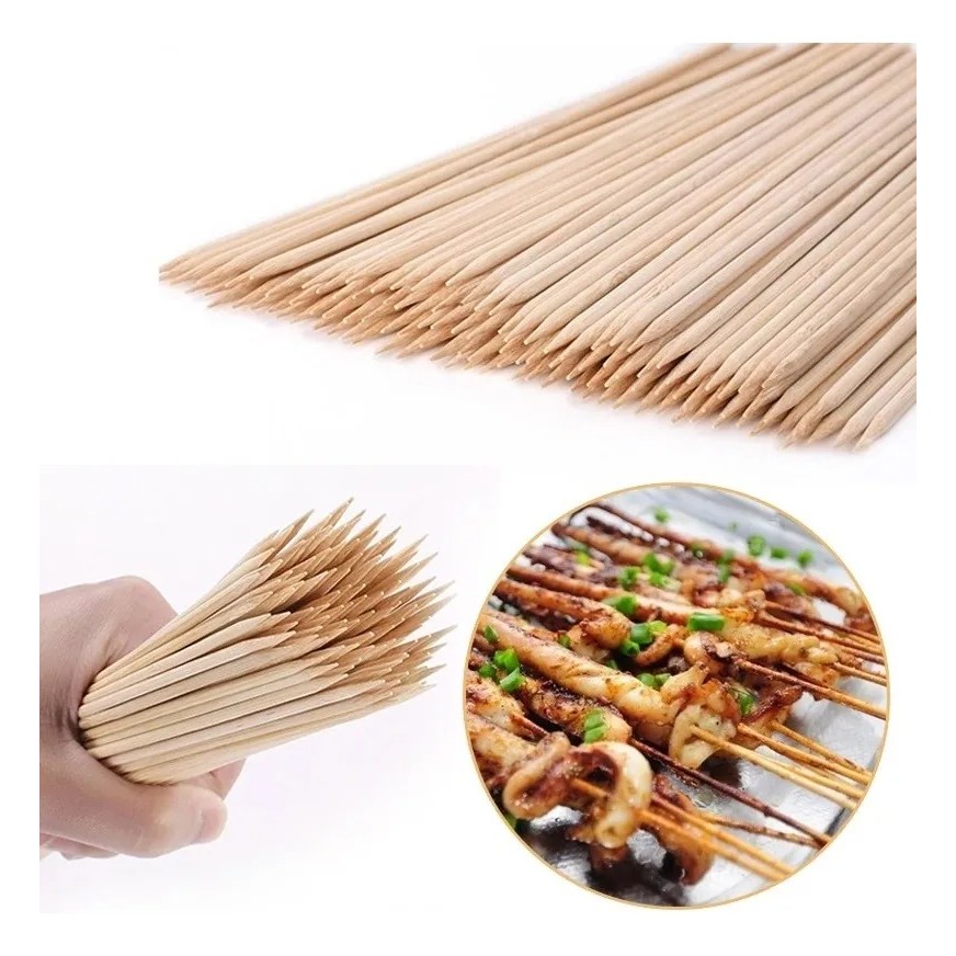 KIT 1000 Espetos 25 cm de Bambu Afiado Espetinho Churrasco Artesanato Descartável Alta Qualidade