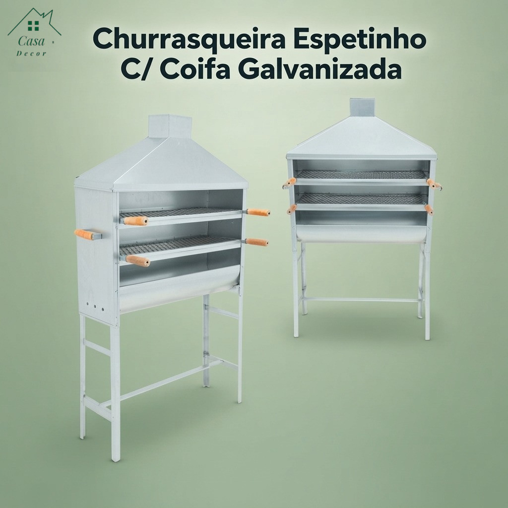 Churrasqueira Alta Com Coifa E Duas Grelhas Para Espetinho