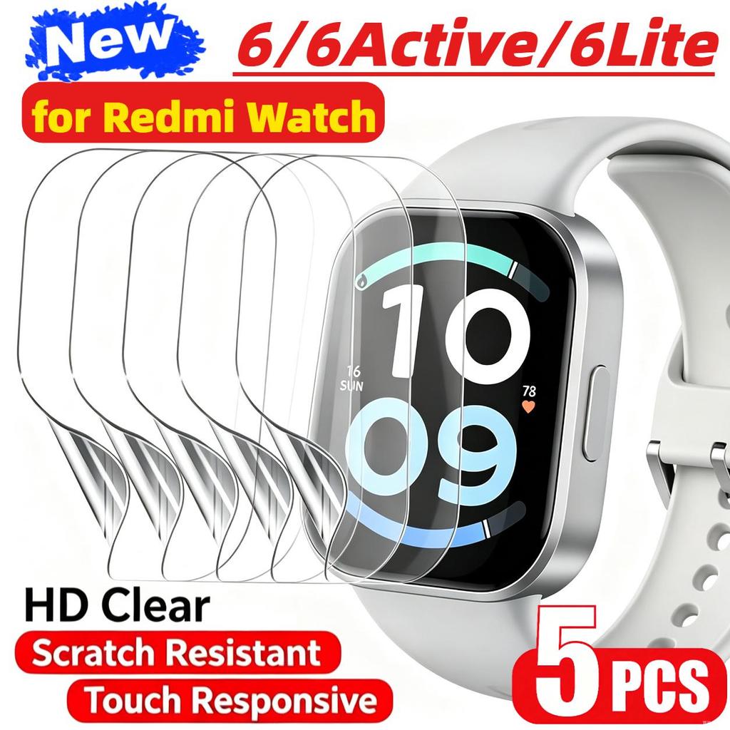 5 Peças Filmes De Hidrogel TPU Para Redmi Watch 6 Active 6Lite Watch6 5Active/5Lite Película De Proteção De Cobertura Co