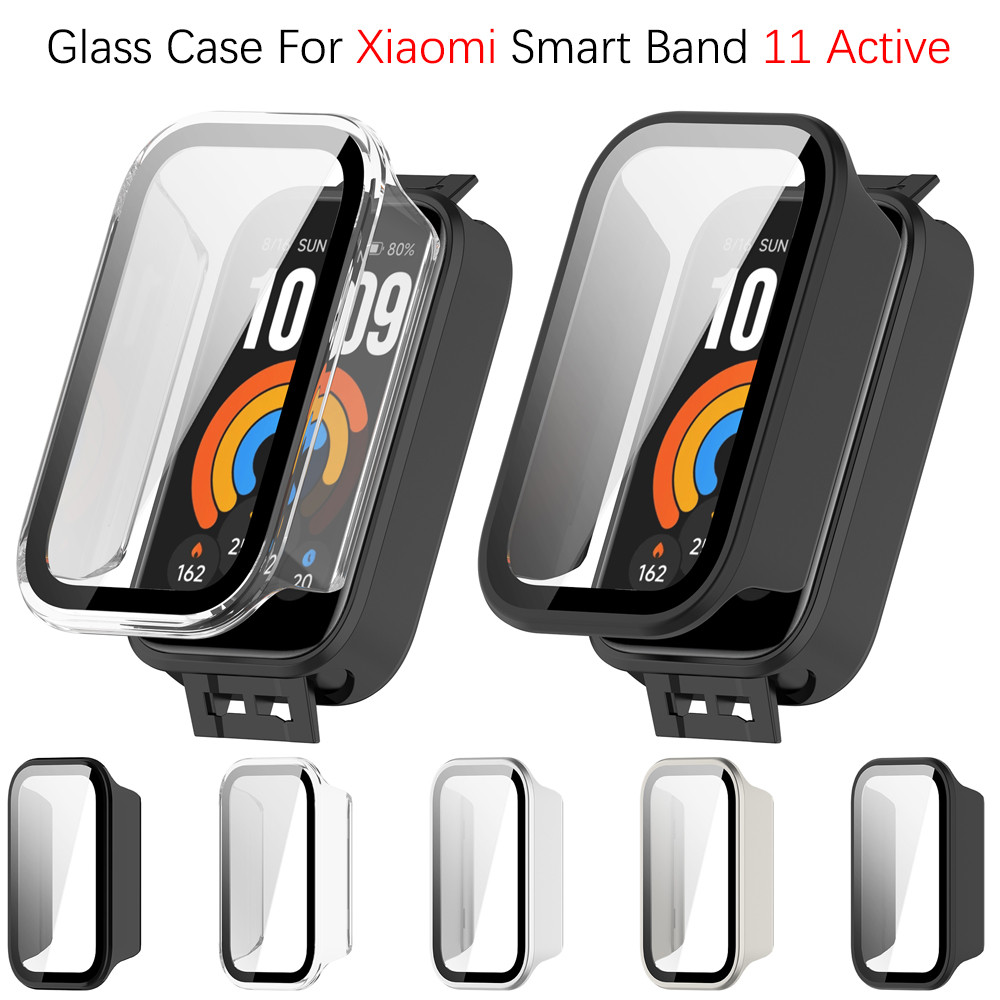 Capa 2 Em 1 Com Vidro Temperado Para Xiaomi Smart Band 11 Active Cobertura Total Protetora Pára-Choques Anti Arranhões À
