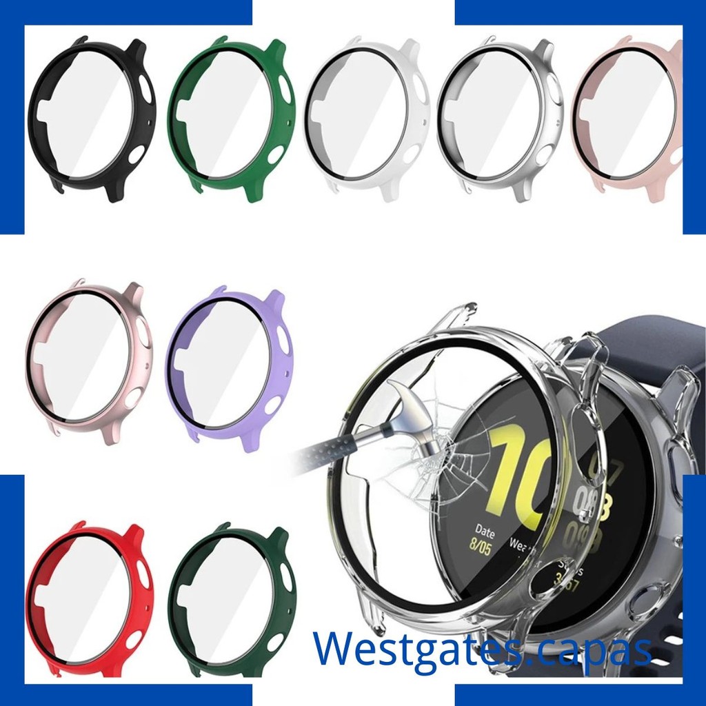 Capa Samsung galaxy watch active 2, 44mm, 40mm, cobertura completa, pára-choques, vidro temperado, capa protetora