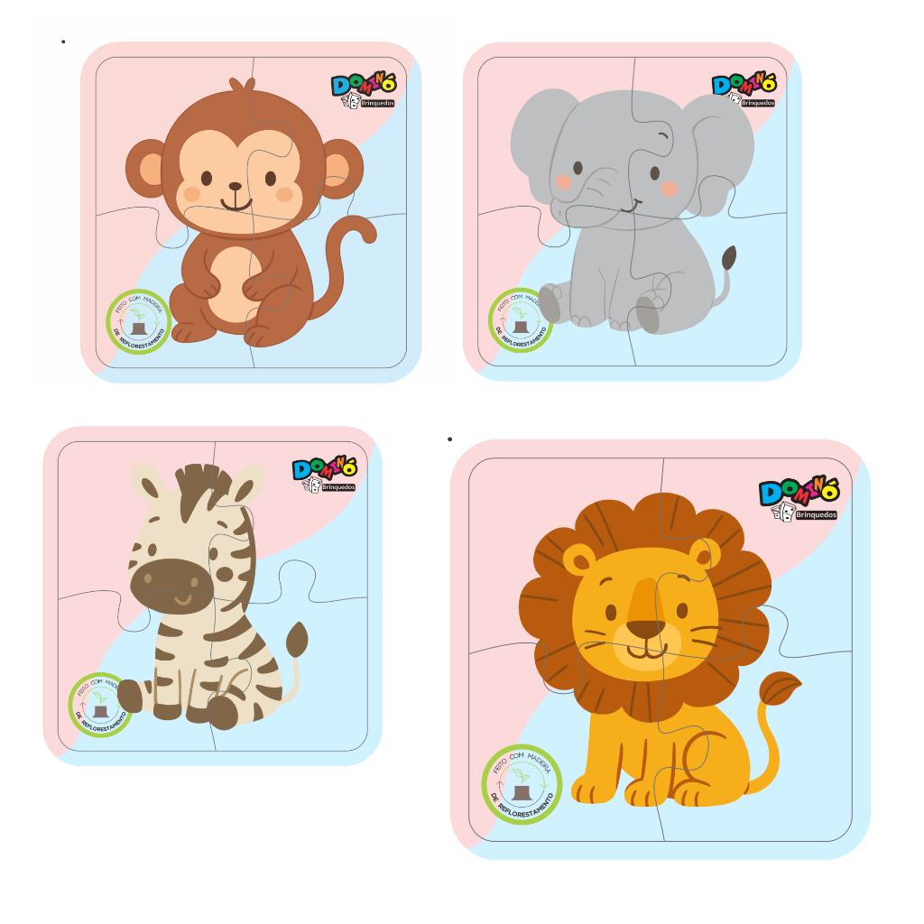Kit 4 Quebra Cabeça Animais Fofos Floresta