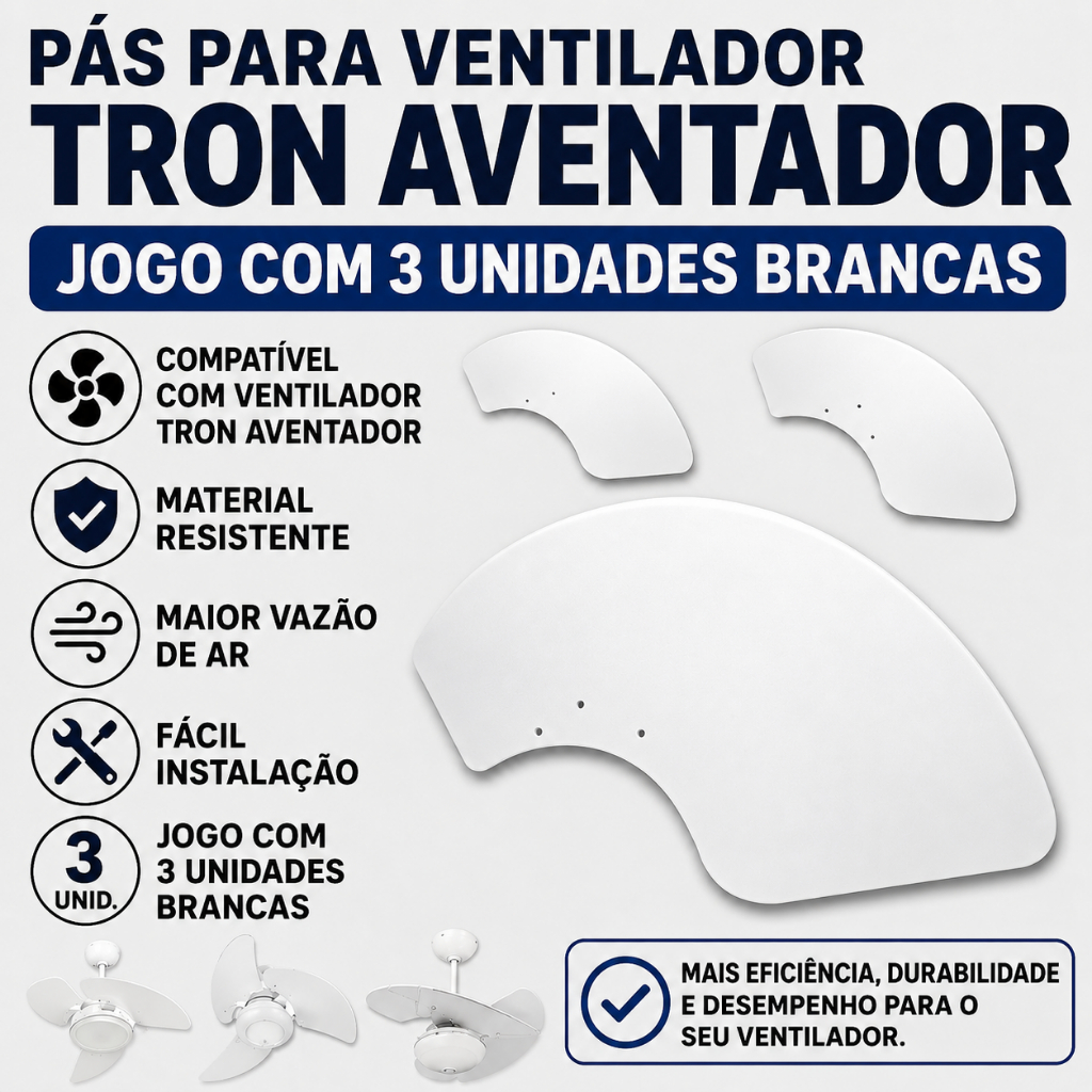 Kit com 3 Pás para Ventilador Tron Aventador – Brancas Premium e de Alta Qualidade