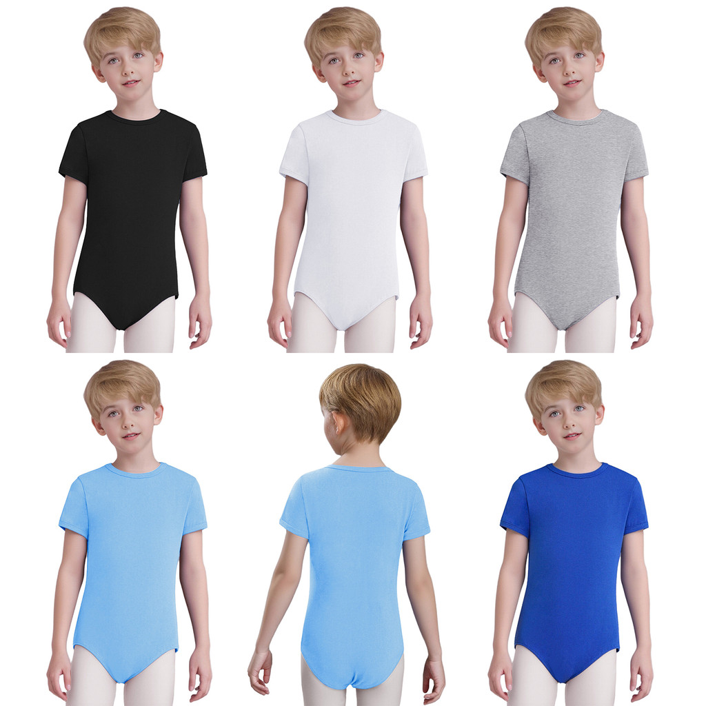 inhzoy Kids Boys Special Needs Adaptive Clothing Round Neck Short Sleeve Press Buttons Crotch Solid Color Leotard