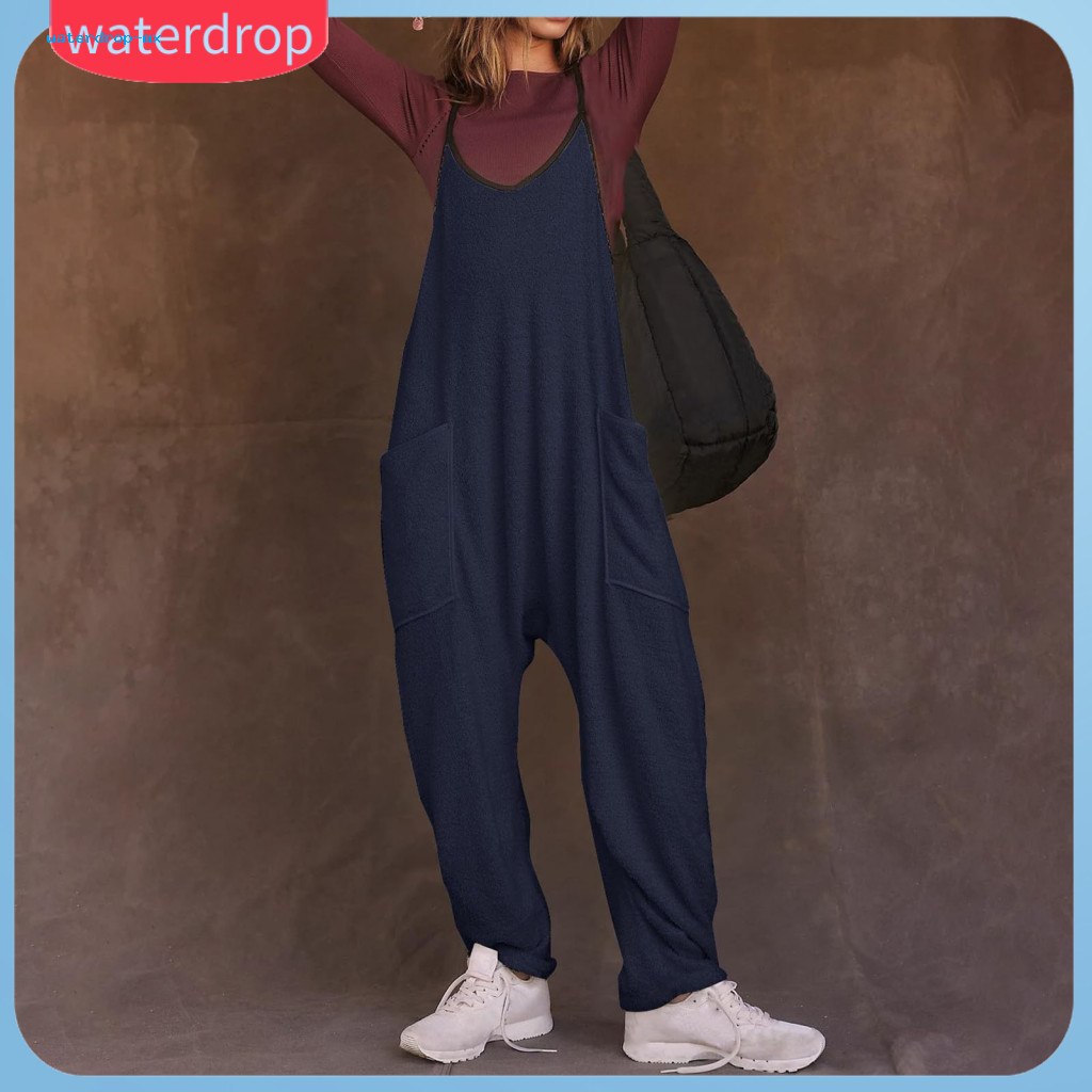 Women’s Baggy Jumpsuit with Dual Pockets Crotch V Neck Oversized Backless Street Cargo Style – Comfortable Everyday