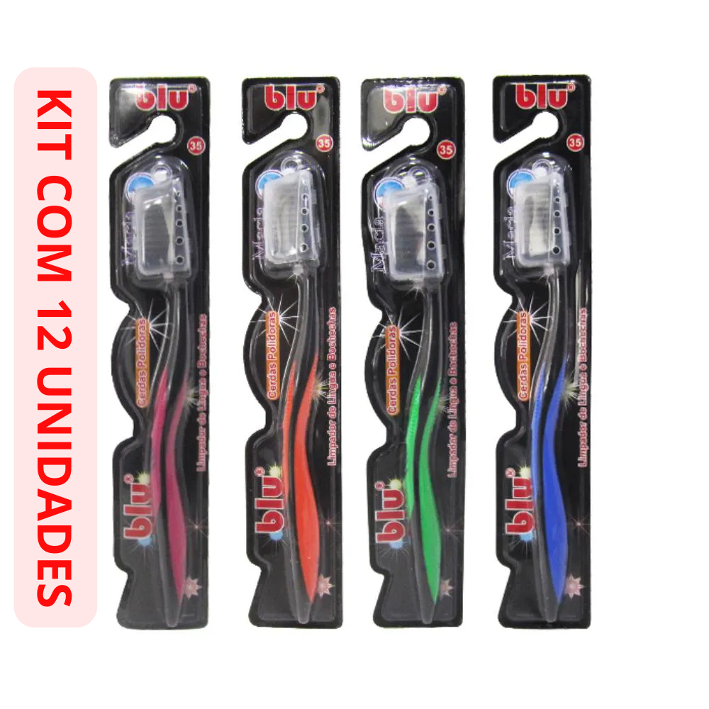 Pacote c/12 Escova Dental com Limpador de Língua Macia