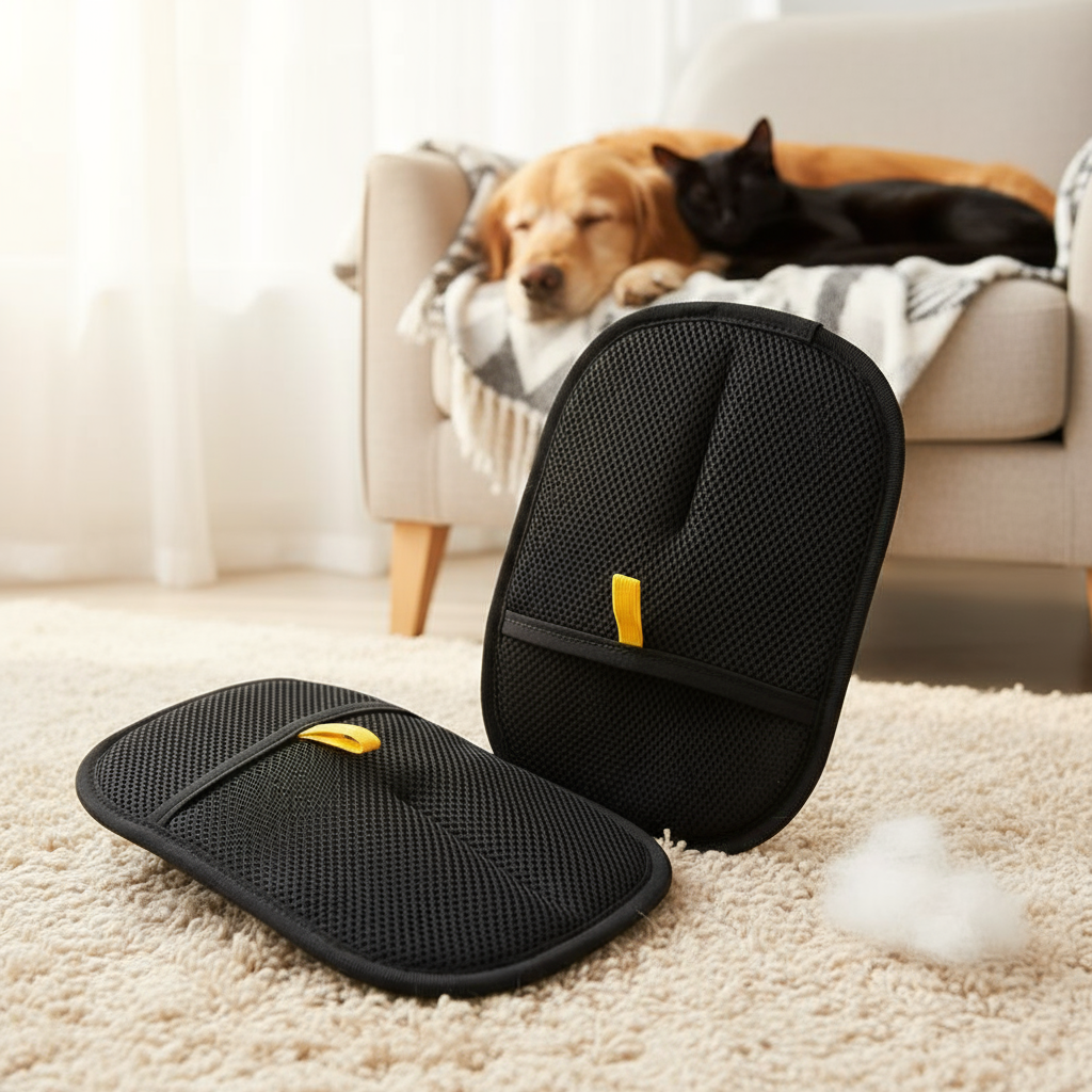 Luvas de Remoção de Pelos FurFree, Escova Estática de Ação Dupla, Limpador de Pelos de Cães e Gatos, Luva Adesiva para