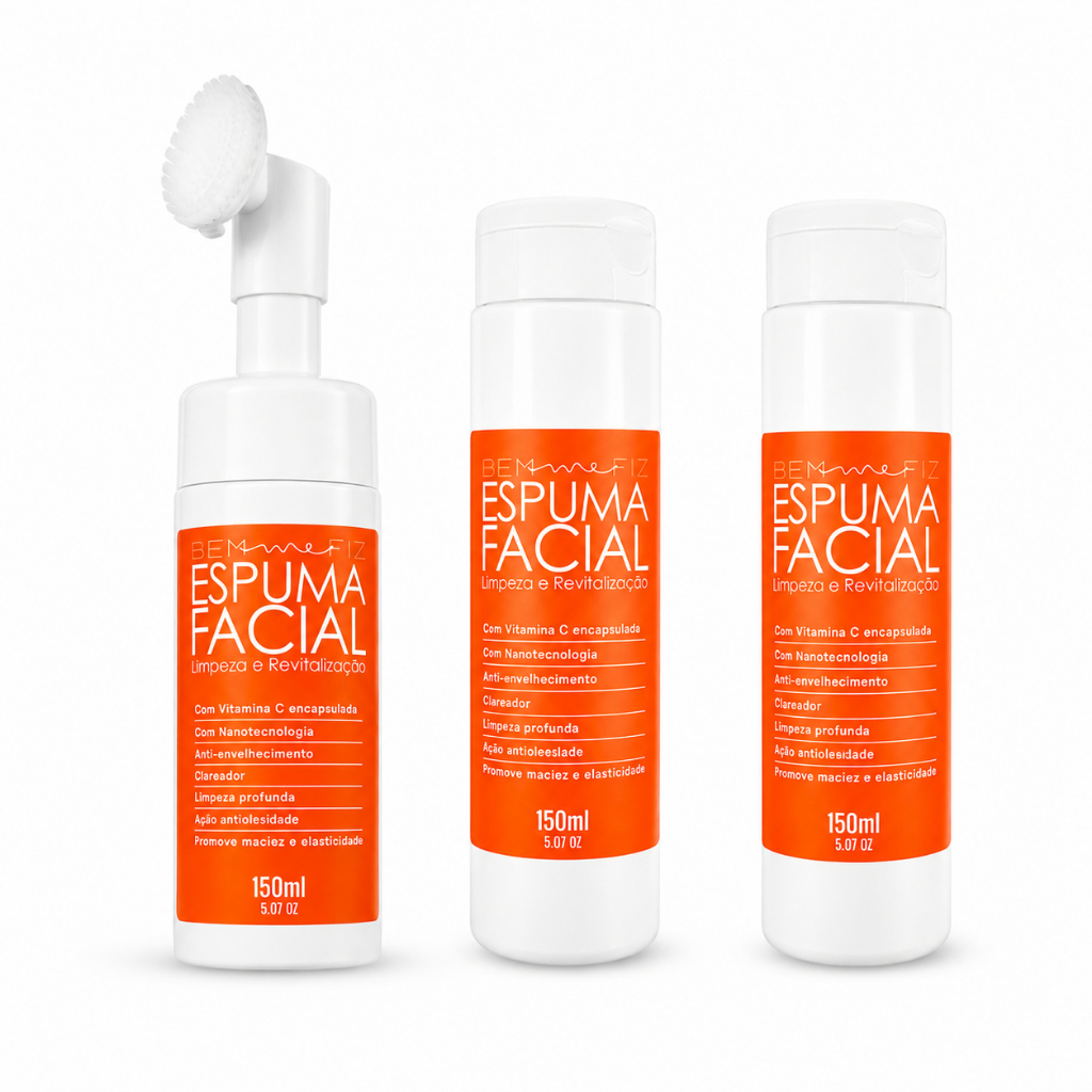 Kit Espuma Facial Vitamina C Alta Performance + 2 Refis 450m Skincare Com Escova