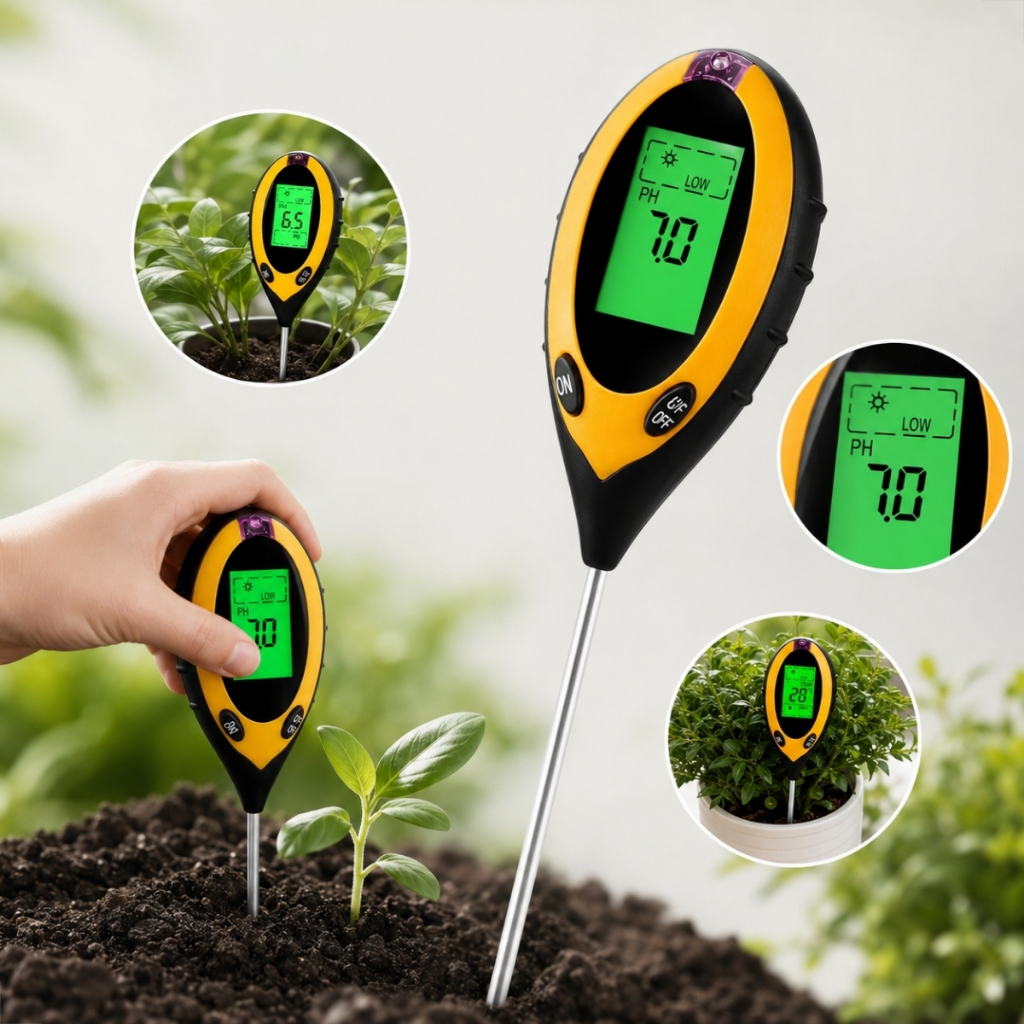 Medidor de ph Digital Solo Umidade Temperatura Intensidade de Luz Portatil Sonda Terra phmetro