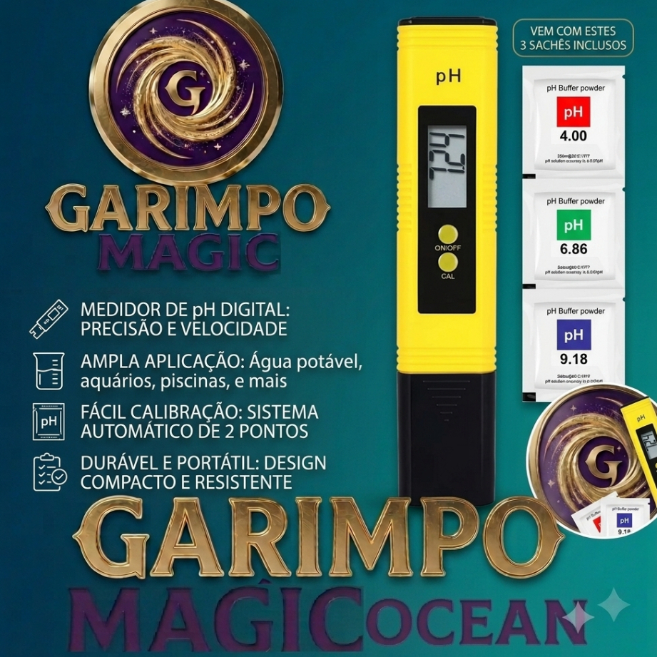 Medidor De Ph Digital pHmetro Da Água Cultivo Aquário Piscina  Calibração Automática + Saches