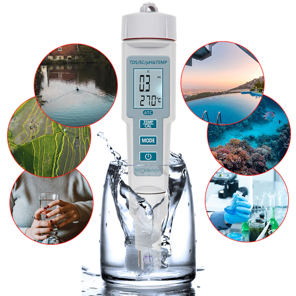 Medidor de PH Ec TDs Temperatura 4 em 1 - Phmetro Digital Condutivímetro / Sonda Eletrodo