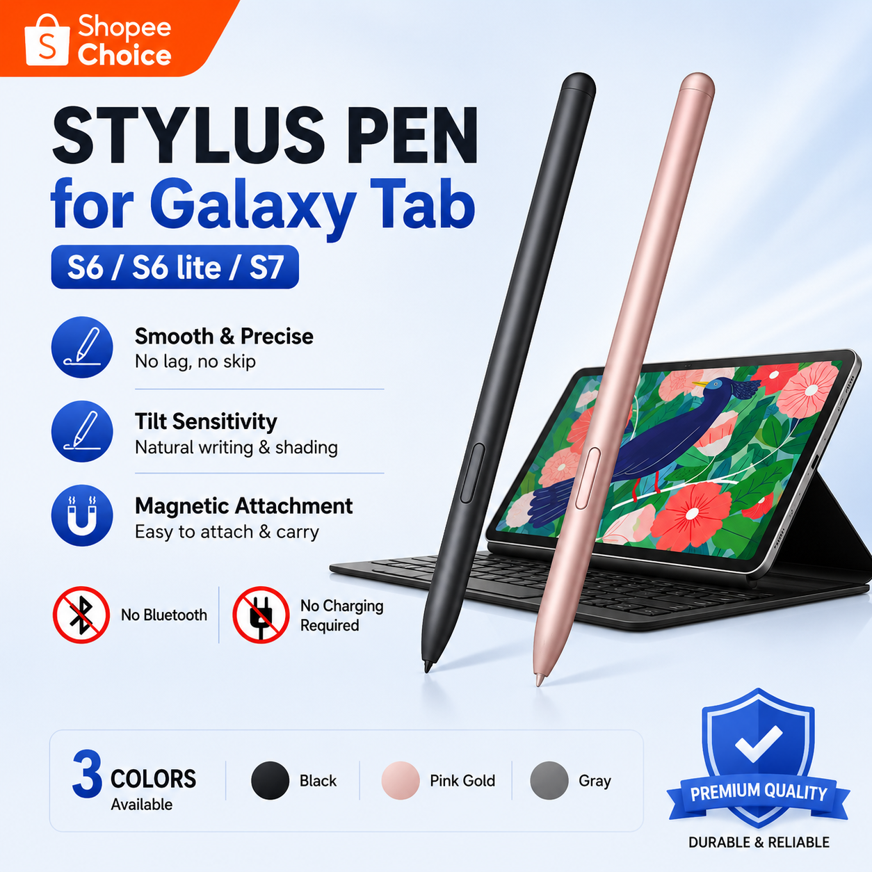 Caneta magnética stylus para tablets Samsung Galaxy S6/S7/S8/S9/S10; escrita precisa e botão de borracha, sem