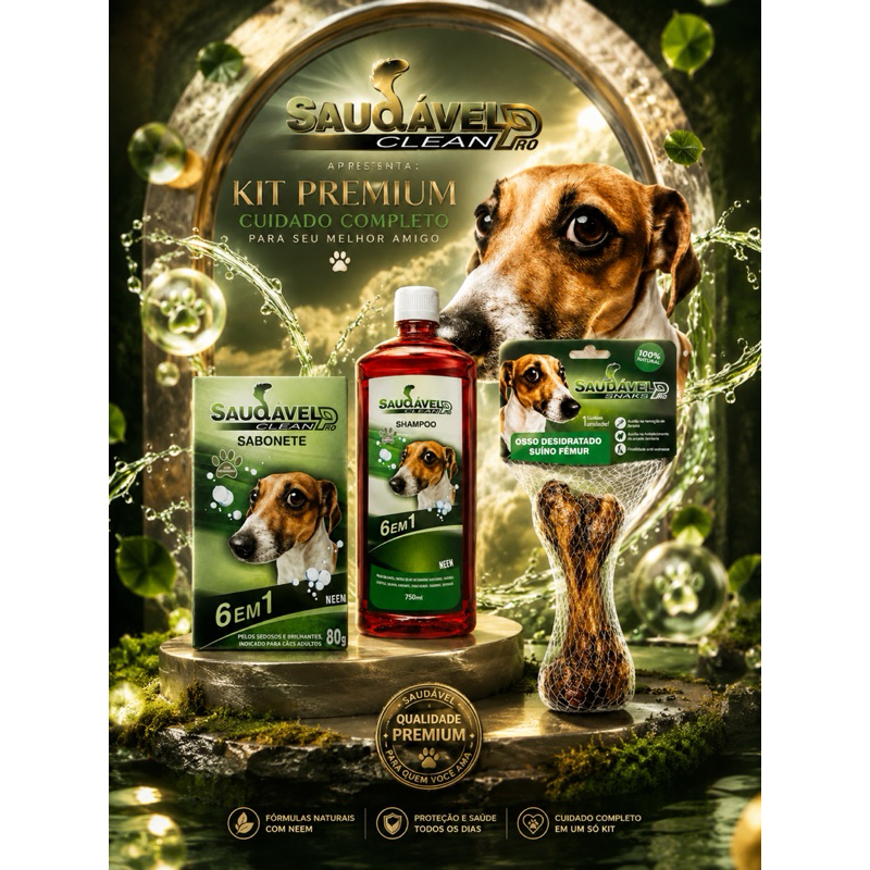 Kit Pet Cães Shampoo 750ml + Sabonete 6em1 + Osso Natural Premium DogDal