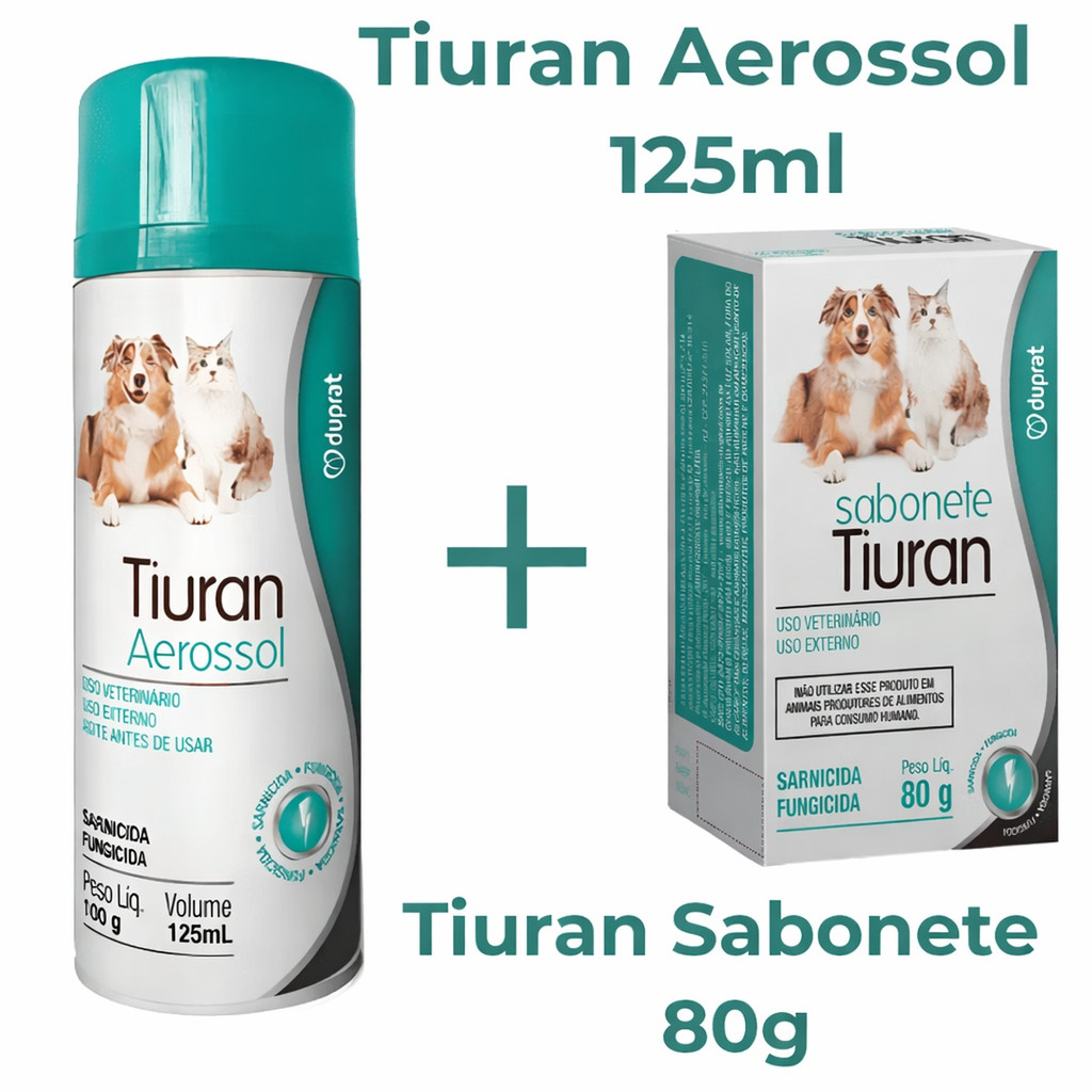 Tiuran Spray 125ml Sabonete 80g Higiene Pele Cães Gatos Pet Coceira Sarna Dermatite Pelos Banho Cachorro