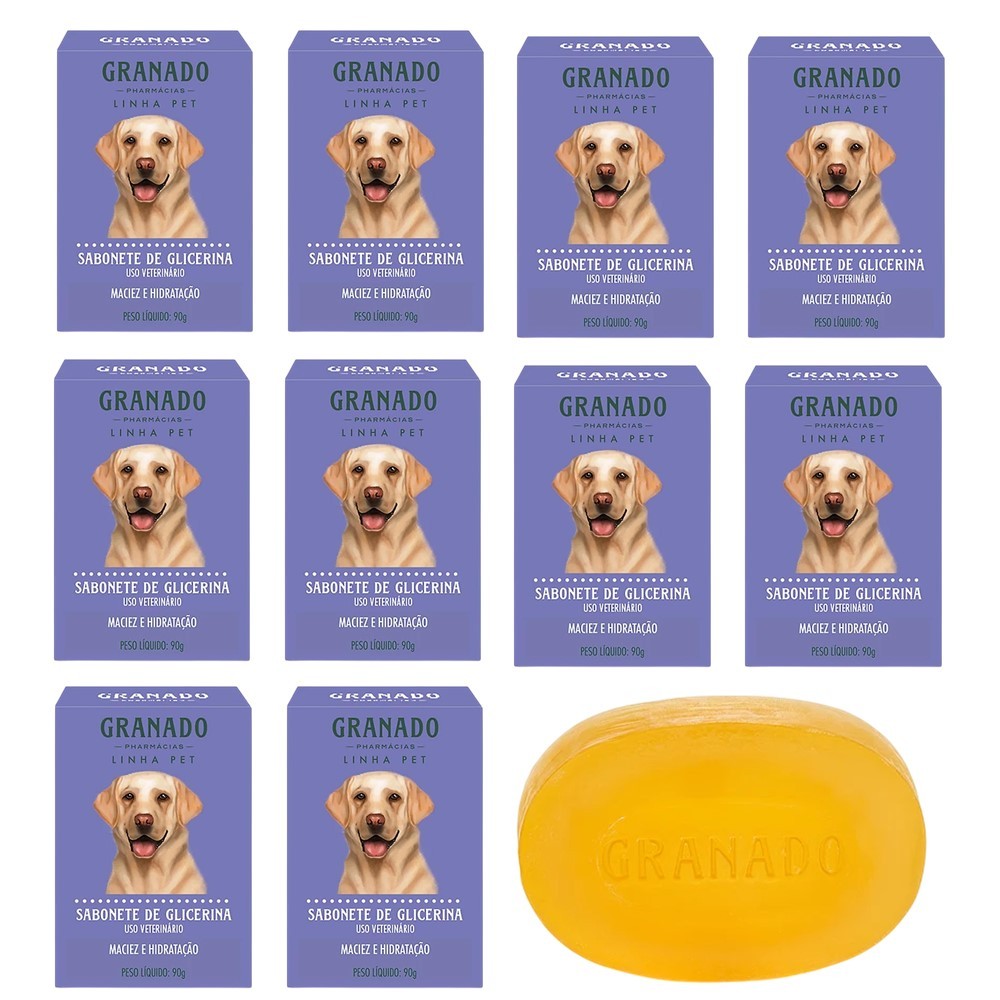 Kit 10 Sabonete Pet Cachorro Gato Granado Glicerina Maciez e Hidratação Barra 90g