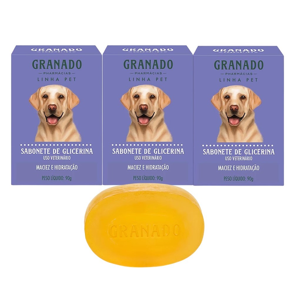 Kit 3 Sabonete Pet Cachorro Gato Granado Glicerina Maciez e Hidratação Barra 90g