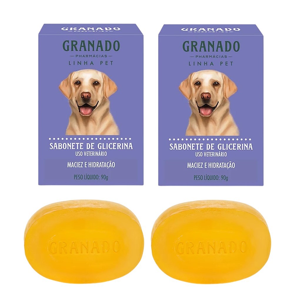 Kit 2 Sabonete Pet Cachorro Gato Granado Glicerina Maciez e Hidratação Barra 90g
