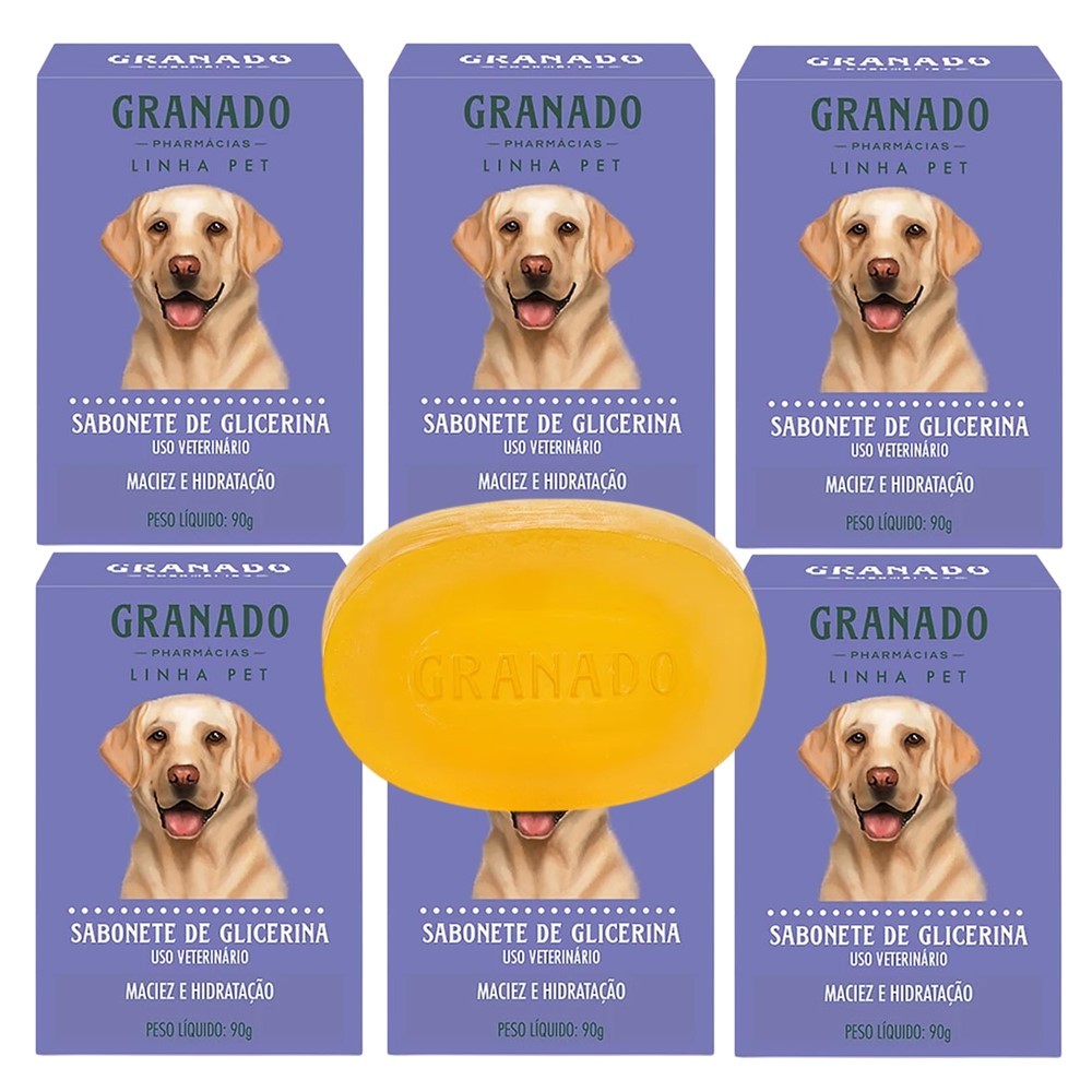 Kit 6 Sabonete Pet Cachorro Gato Granado Glicerina Maciez e Hidratação Barra 90g