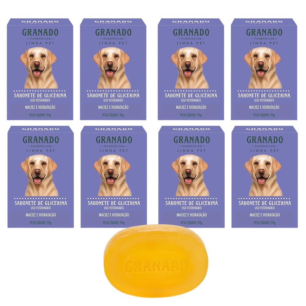 Kit 8 Sabonete Pet Cachorro Gato Granado Glicerina Maciez e Hidratação Barra 90g