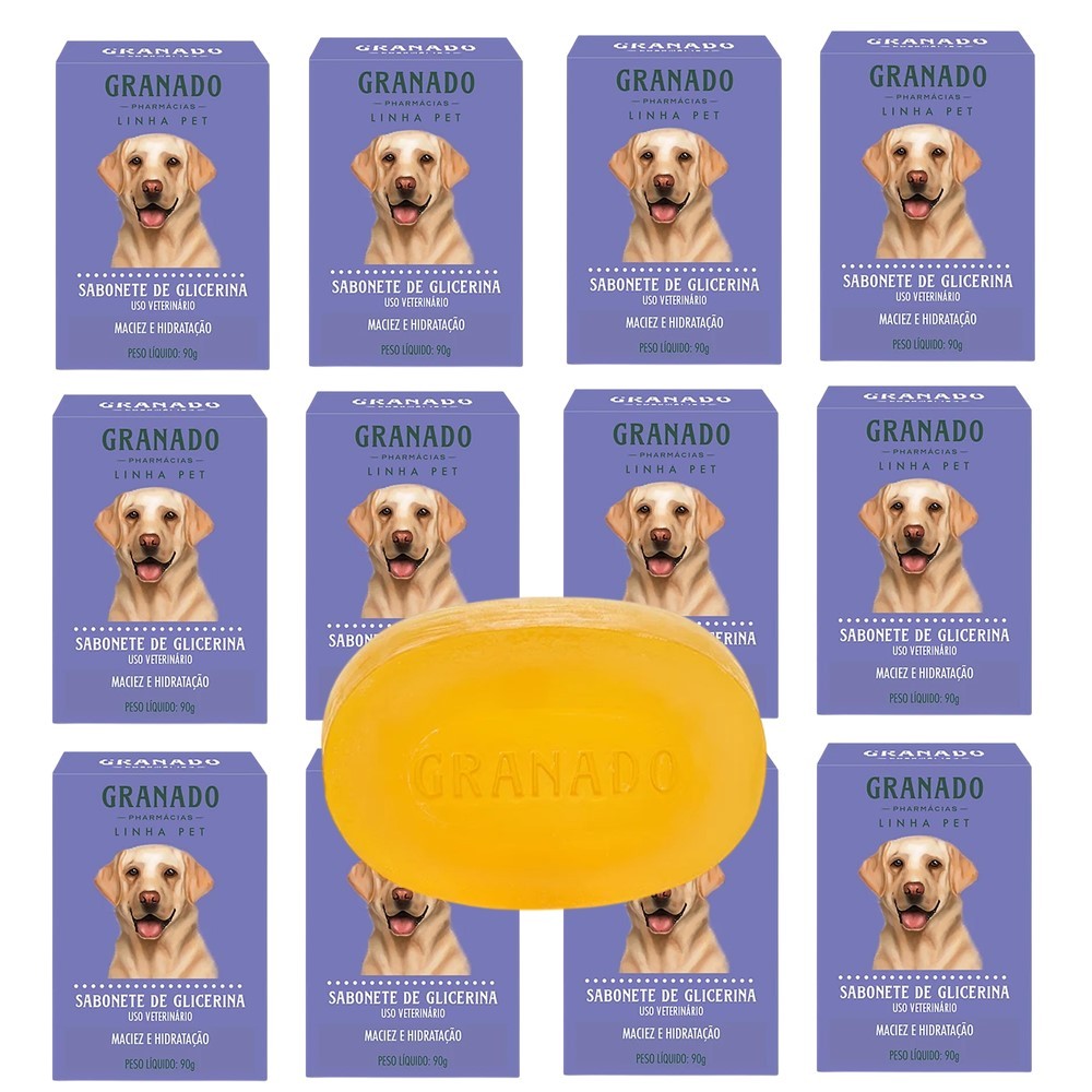 Kit 12 Sabonete Pet Cachorro Gato Granado Glicerina Maciez e Hidratação Barra 90g