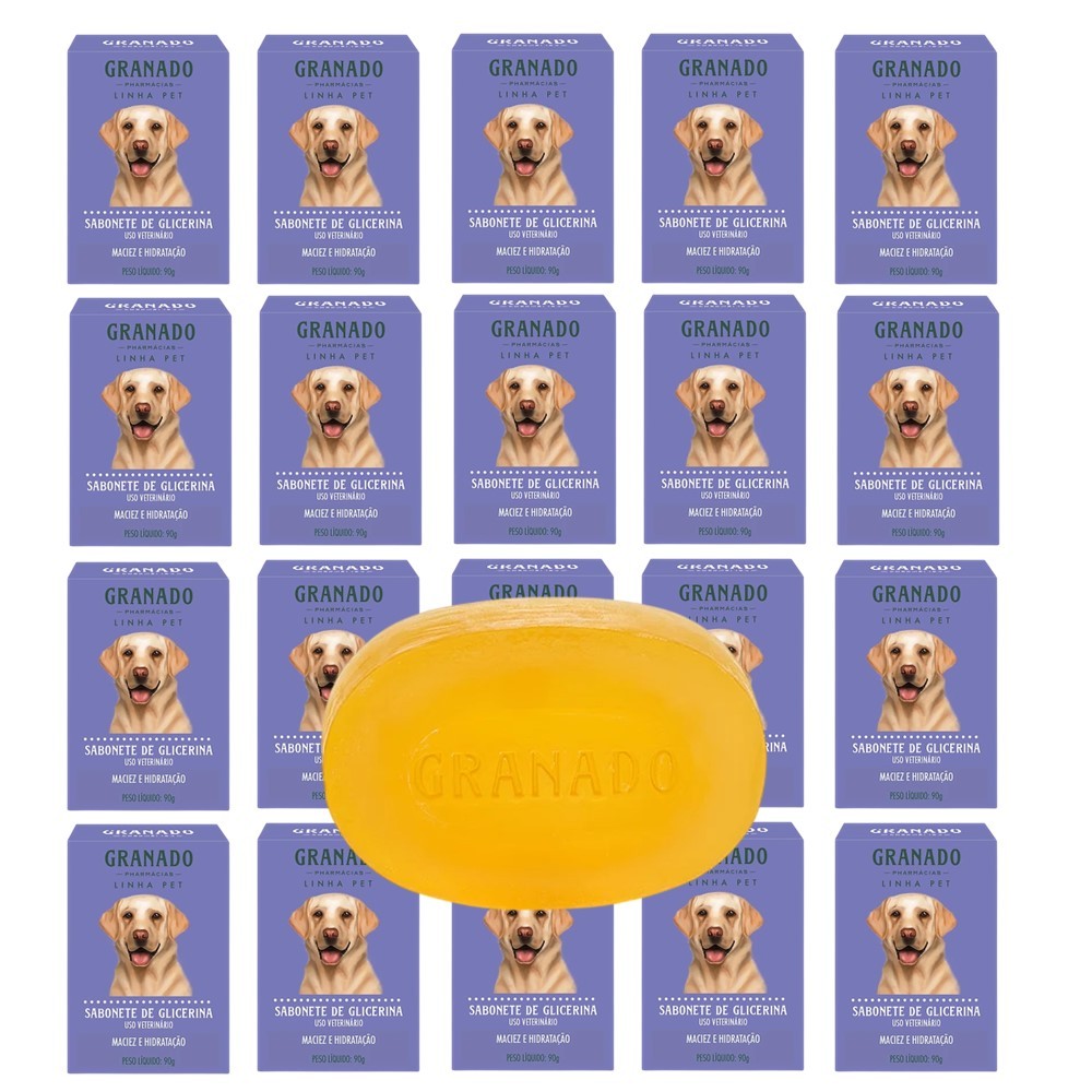 Kit 20 Sabonete Pet Cachorro Gato Granado Glicerina Maciez e Hidratação Barra 90g