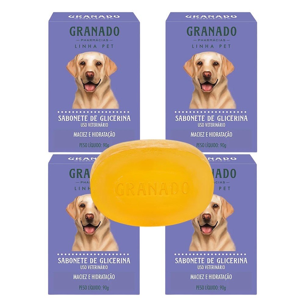 Kit 4 Sabonete Pet Cachorro Gato Granado Glicerina Maciez e Hidratação Barra 90g
