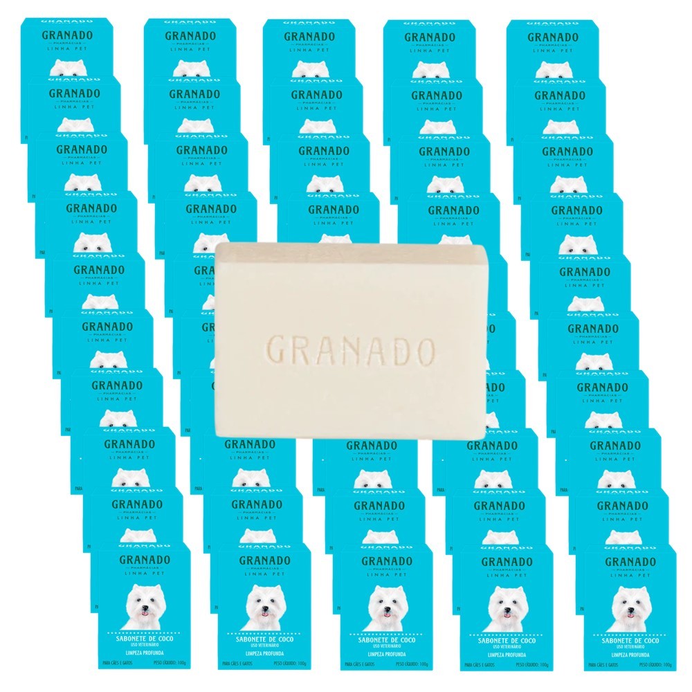 Kit 50 Sabonete Pet Cachorro Gato Óleo de Coco Granado Barra Anti Oleosidade Limpeza Profunda 100g