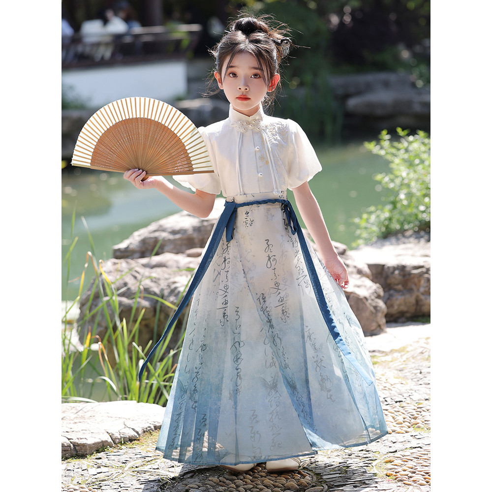 Meninas cavalo rosto saia terno estilo fino novo estilo chinês 2026 novo estilo crianças estilo antigo diário Hanfu esti