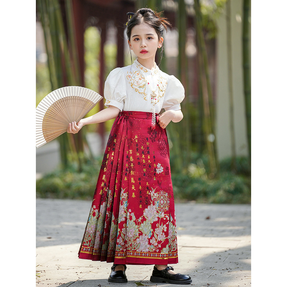 Saia de rosto de cavalo meninas verão 2026 novo estilo estilo chinês terno fino antigo Super fada crianças Hanfu Tang te