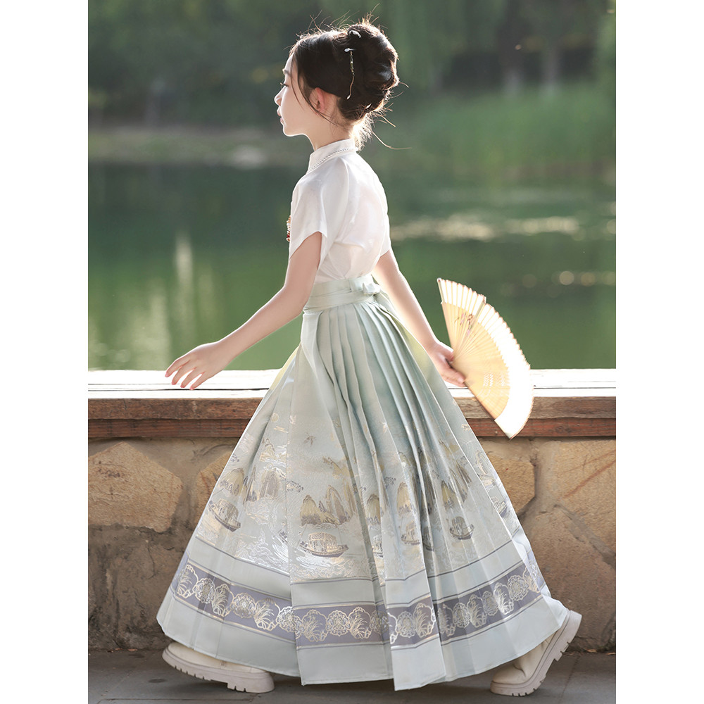 Meninas Ming feito melhorado rosto de cavalo saia terno meninas estilo chinês Hanfu roupas infantis estilo fino infantil