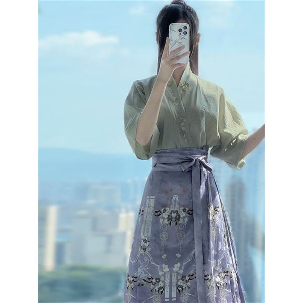 Cao Zhou Xinyue Original Hanfu Feminino [Summer Girl] Song Made Daily Student Versão Fina Verão Cavalo Rosto Saia