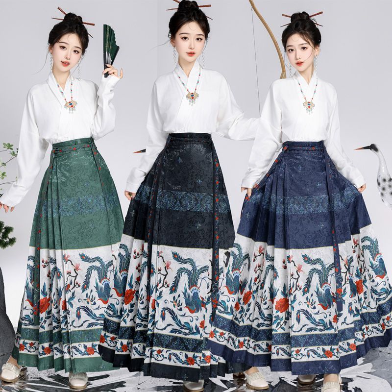 Saia de rosto de cavalo com aparência mais fina, combina com Ming melhorado Hanfu feminino estilo nacional retrô