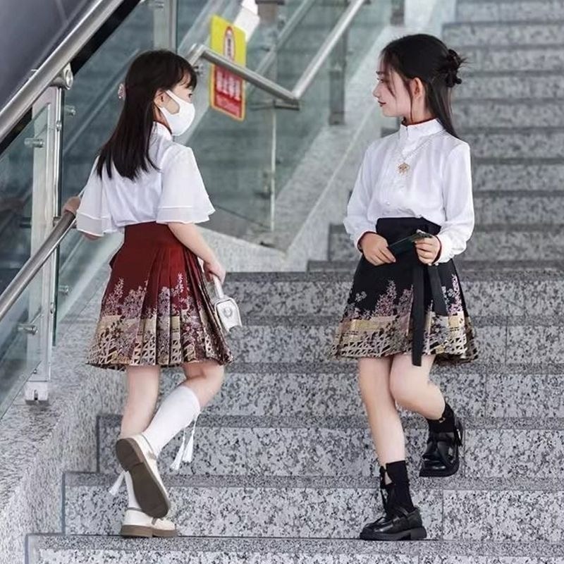 Crianças Hanfu cavalo rosto saia meninas 2024 estilo fino estilo chinês moda bonito estilo curto