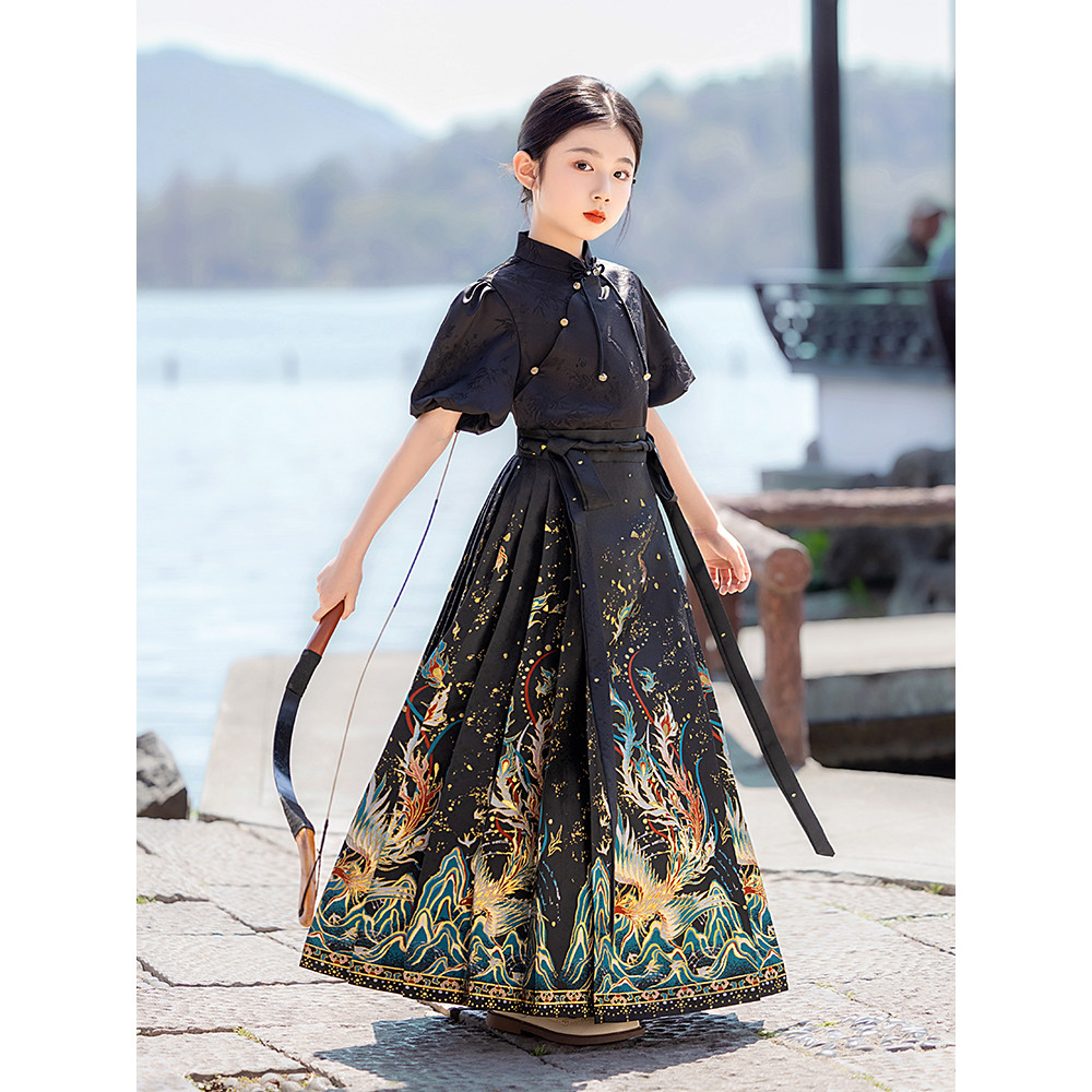 Saia de rosto de cavalo para meninas Hanfu 2026 Novo estilo verão estilo fino meninas Ming feito crianças antigas estilo