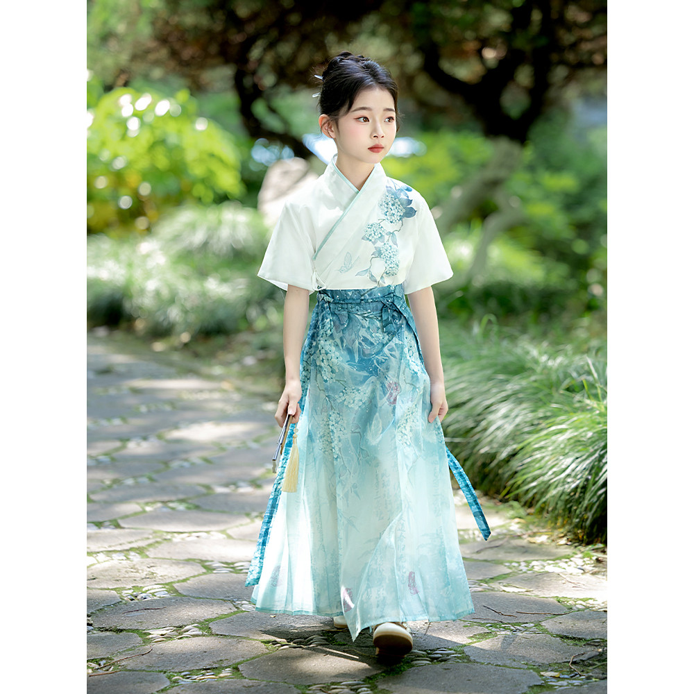Saia de rosto de cavalo meninas antigo Super fada Hanfu terno 2026 novo estilo verão estilo fino crianças bonito diário