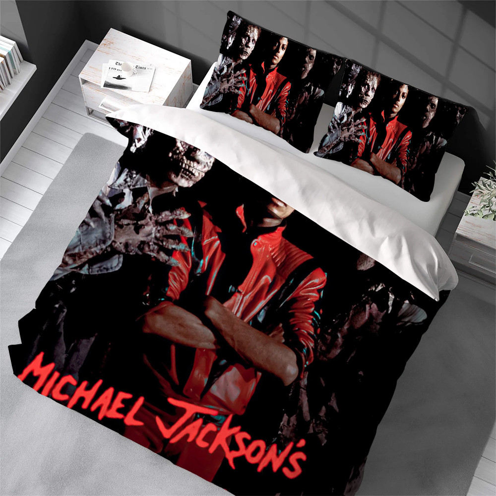 M-Michael J-Jackson T-Thriller Conjunto De Capa De Edredom Estilo Doméstico Cama De Algodão Para Lavanderia Macia De 3 P