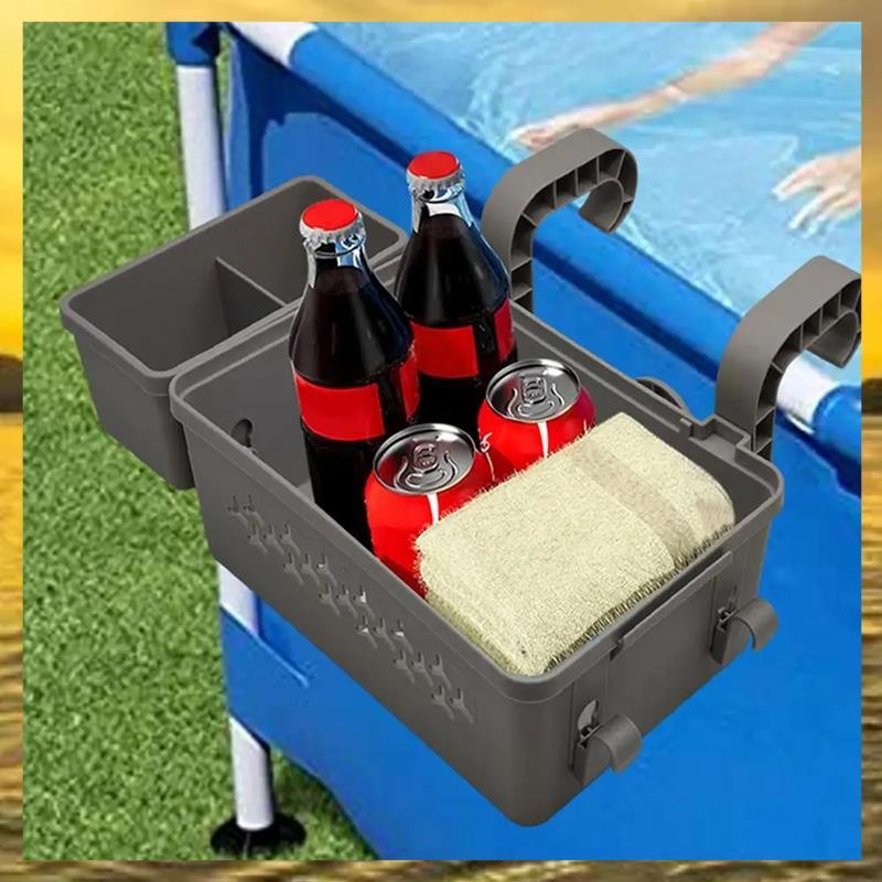 (Vko) Bandeja Portátil Para Cesta De Armazenamento À Beira Da Piscina Com Suporte Copos Acima Do Solo Acessórios