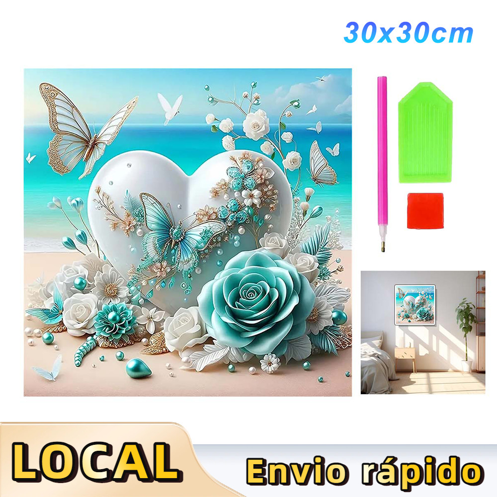Pintura de Diamante 5D Tema Beira-mar 30x30cm – Conjunto Completo com Ferramentas, Inclui Tela, Caneta, Bandeja e Cola