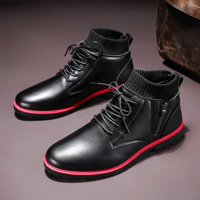 Novo Street Young Fashion Men Riding Boots Casual High Cut Plataforma Leve Em Couro Macio
