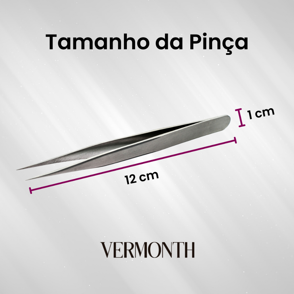 Pinça para Lash Designer Vermonth Ponta Fina Longa 12cm Extensão de Cílios Profissional