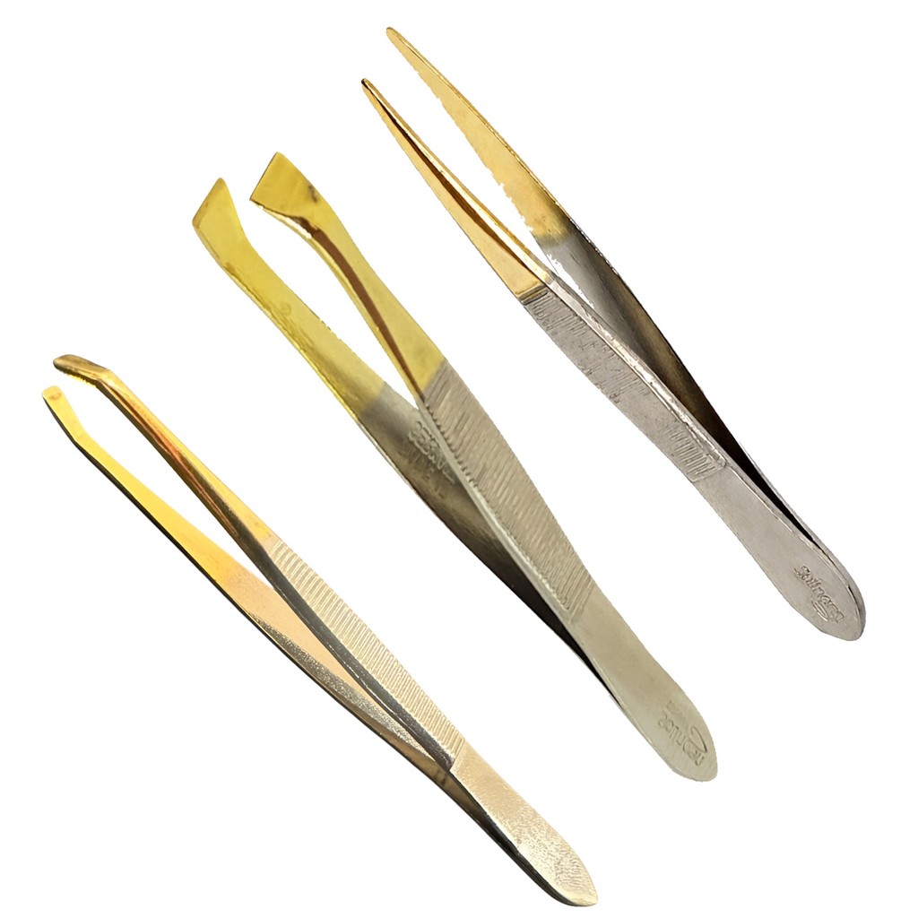 Kit 3 Pinças Edel Solingen Banhadas Ponta Fina Larga Reta Sobrancelhas Profissional Designer