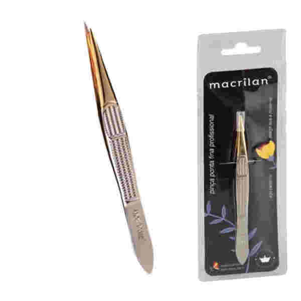 Kit 12 Uni PI-3 Pinça Sobrancelha Profissional Ponta Fina Macrilan Designer Completo