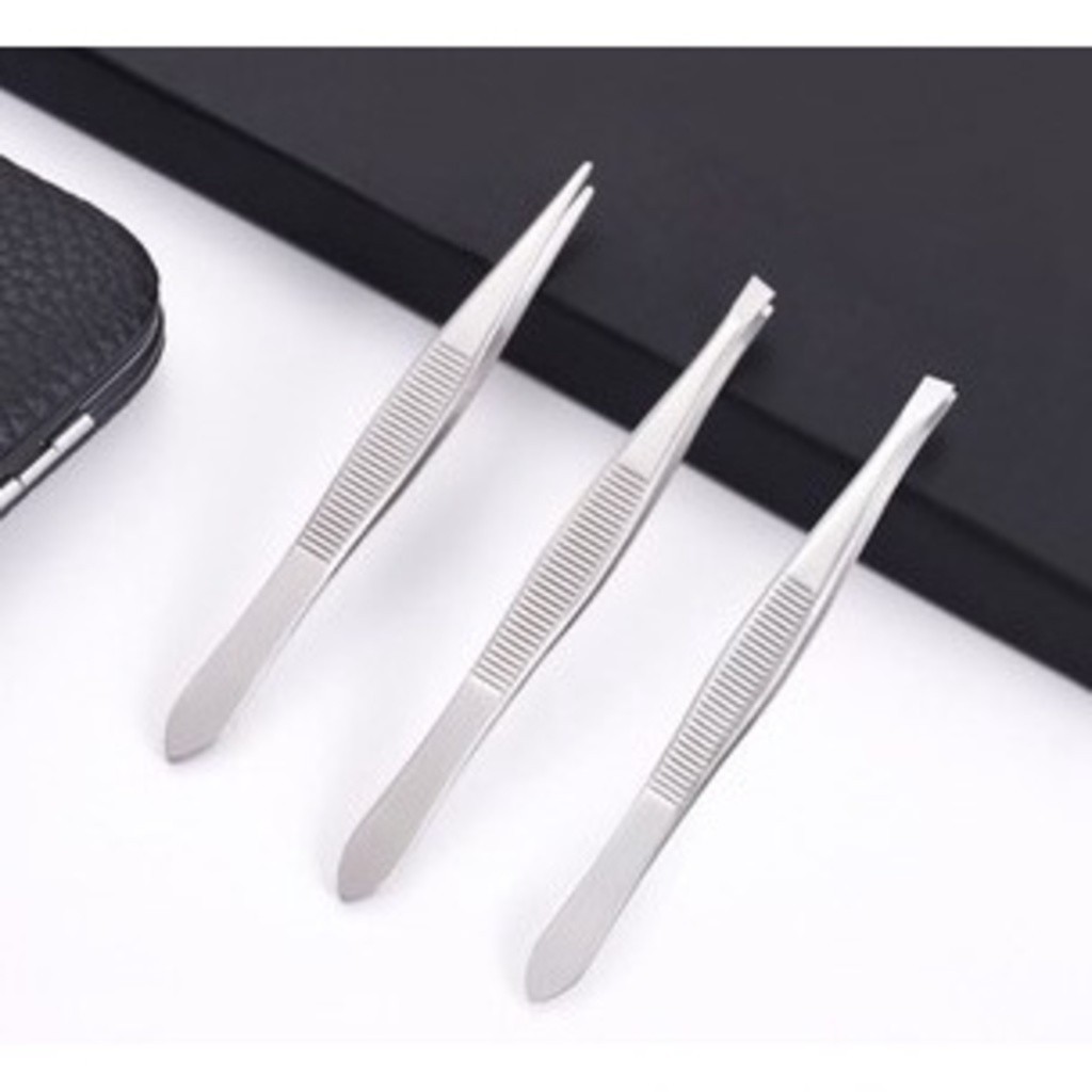 Kit 3 Pinças para Design de Sobrancelha Pontas Fina, Reta e Diagonal Prata (S14)